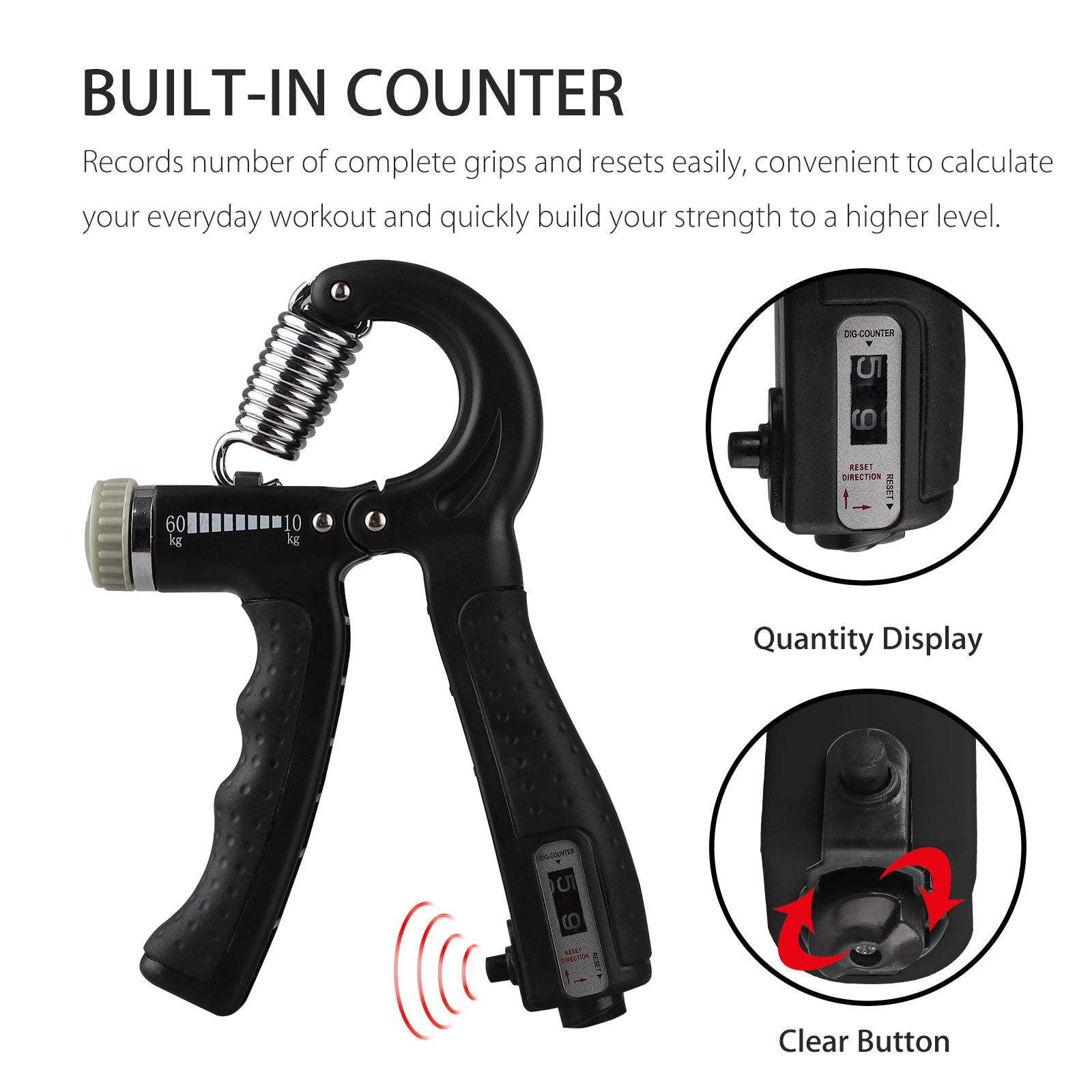 Hand Grip Strengthener, Adjustable Resistance 10- 60kg